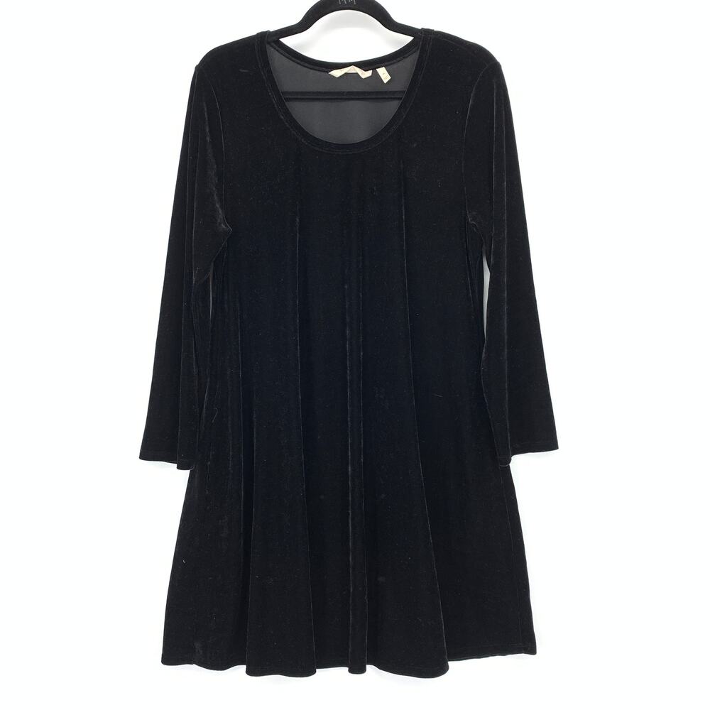 Soft Surroundings Scoop Neck Long Sleev A-Line Velvet Dress Womens Sz PL Black